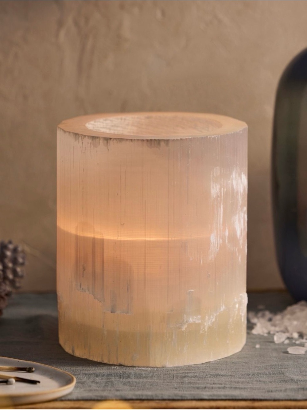 Anthropologie Selenite Cylinder Candle Holder *Large*